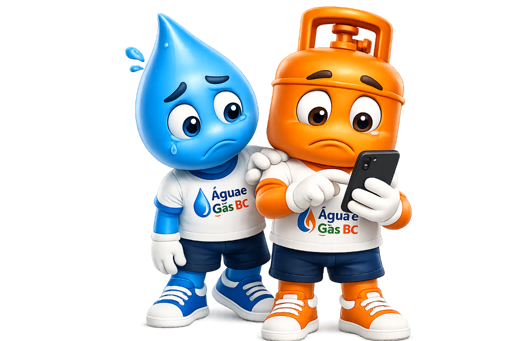 Mascotes Água e Gás BC convidando você a ser parceiro